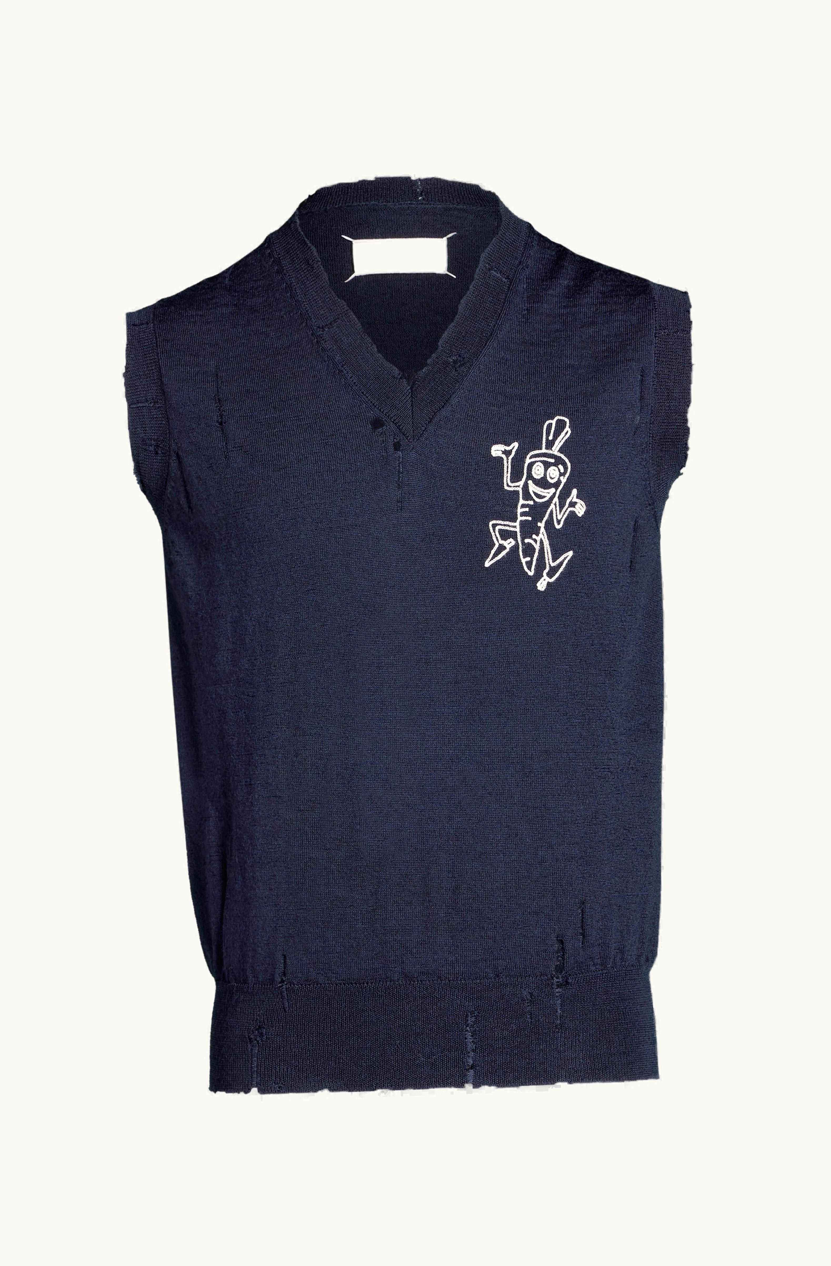 Maison Margiela Maison Margiela Women's Embroidered Wool Vest Navy