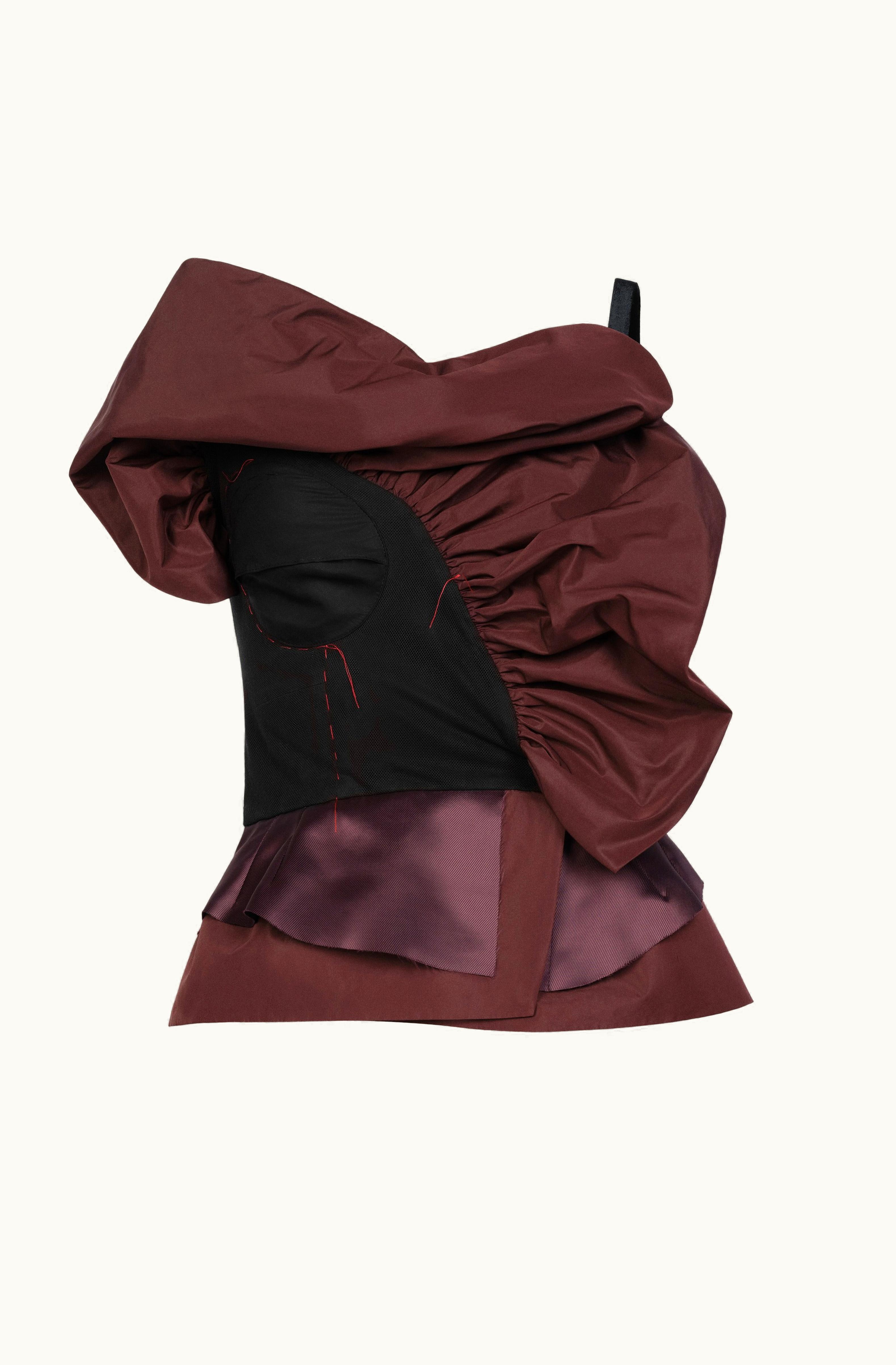 Maison Margiela Maison Margiela Black Sleeveless Top - Ruffled Taffeta Bordeaux