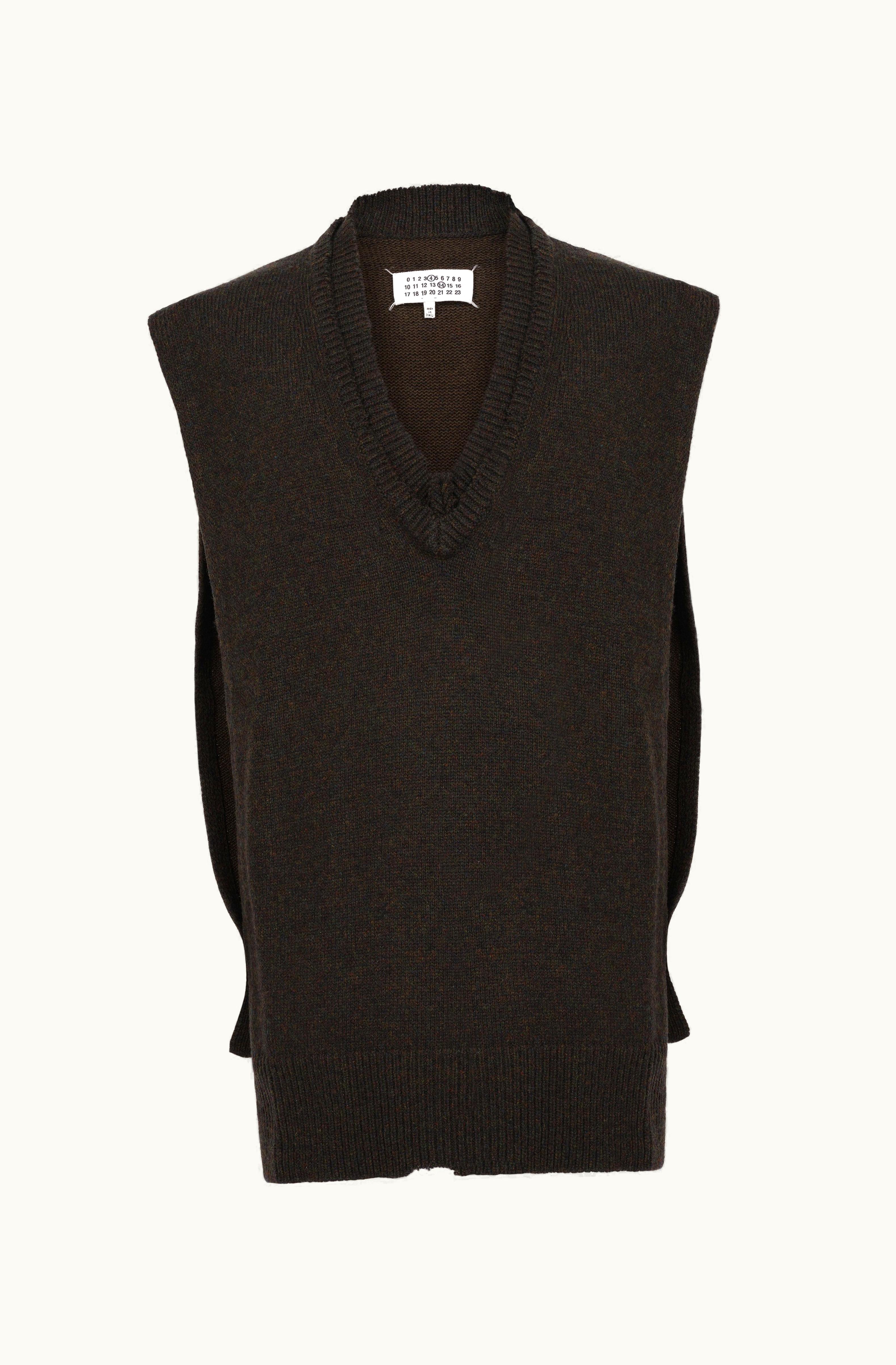 Maison Margiela Maison Margiela V-Neck Vest - Knit Dark Green And Walnut