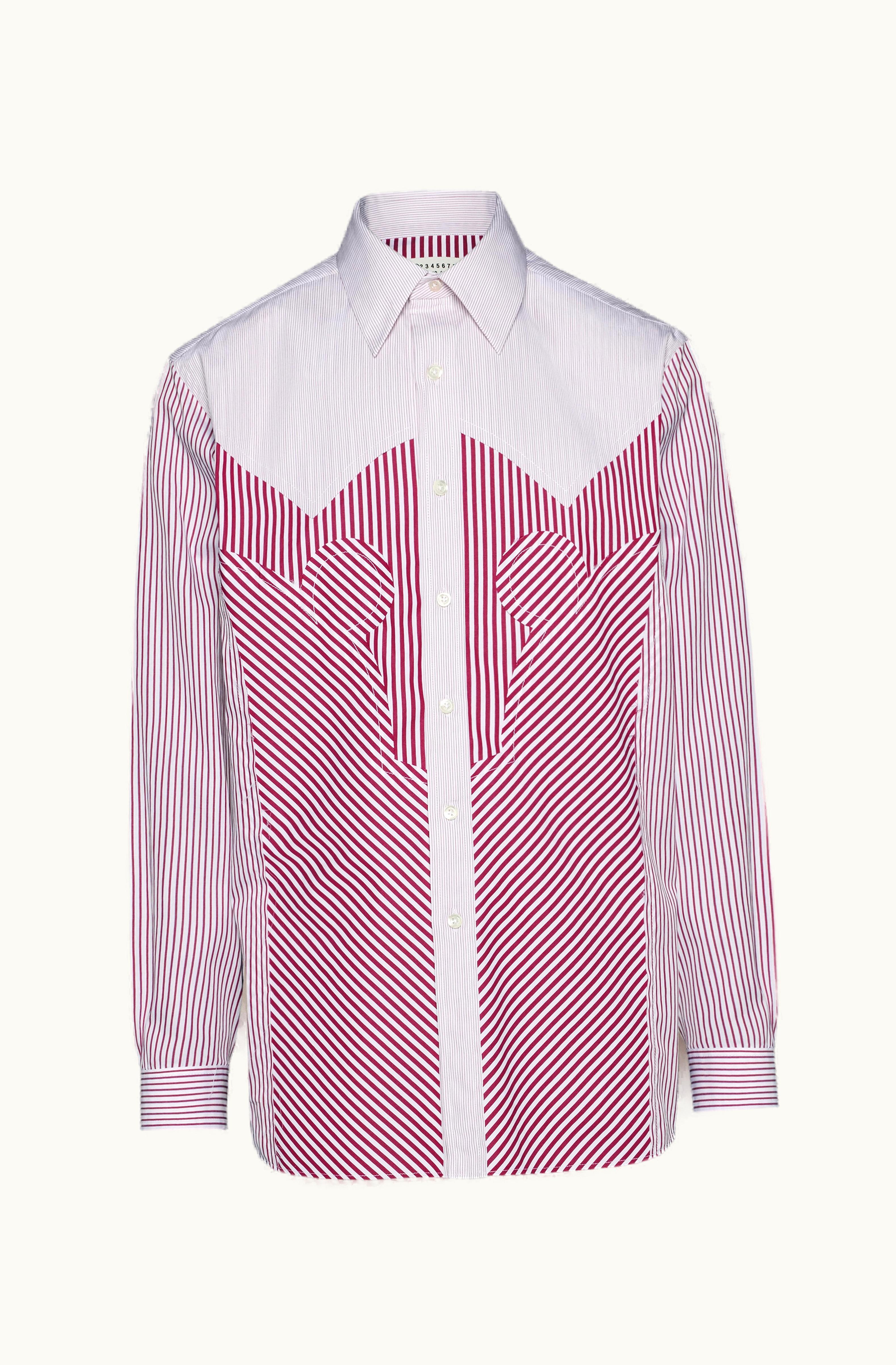 Maison Margiela Maison Margiela Yoke Stripe Cotton Shirt White And Burgundy
