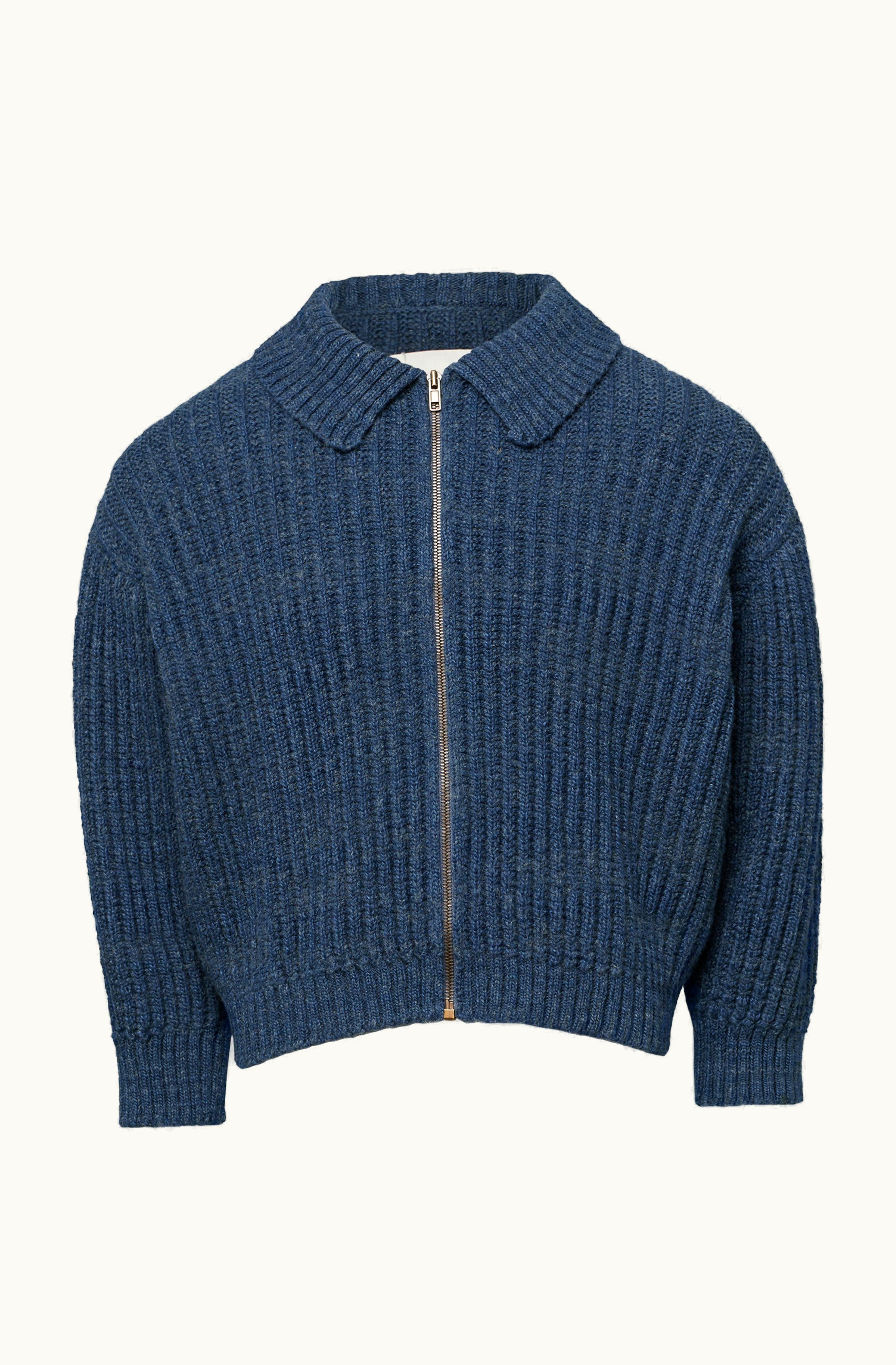 Maison Margiela Maison Margiela Distorted Knit Zip Sweater Blue