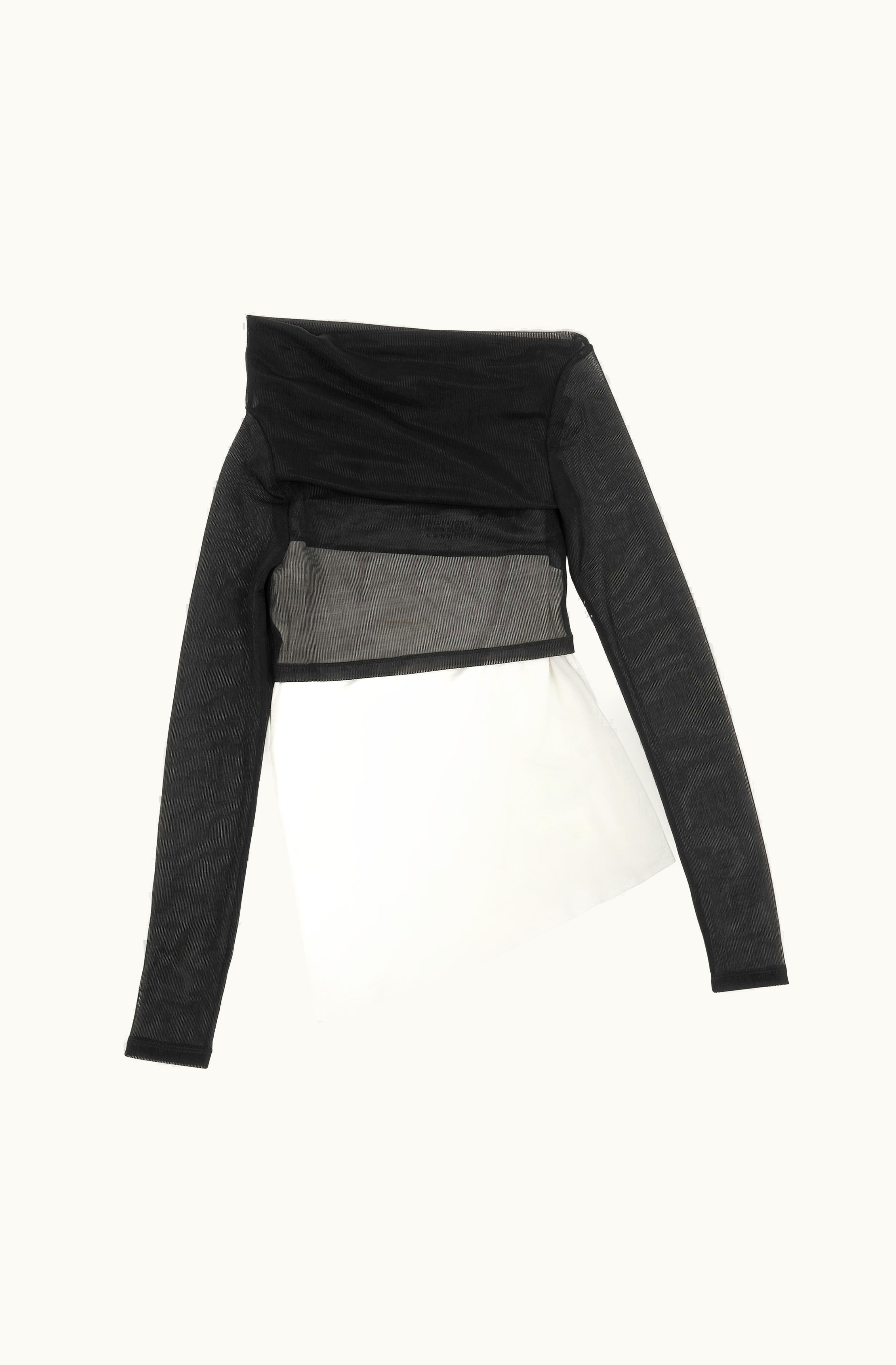 MM6 Maison Margiela MM6 Maison Margiela Sheer Rib And Jersey Asymmetric Top Black And White